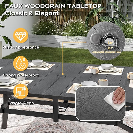 Outdoor Dining Set for 4,5pcs Patio Table and Chairs Set with Adjustable Umbrella Hole,37.8”x37.8” Square Metal Outdoor Table and Stackable Patio Chair for Yard, Garden, Porch