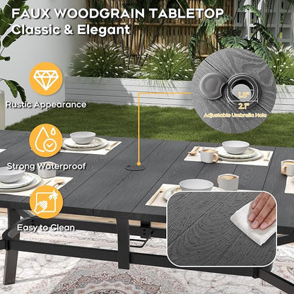 Outdoor Dining Set for 6, 7pcs Patio Table and Chairs Set with Adjustable Umbrella Hole,Heavy Duty 63”x37.8” Metal Dining Table and Stackable Patio Chair for Yard, Garden, Porch