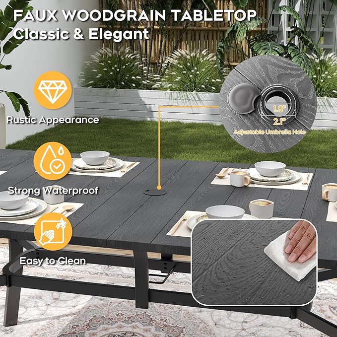 Outdoor Dining Set for 4,5pcs Patio Table and Chairs Set with Adjustable Umbrella Hole,37.8”x37.8” Square Metal Outdoor Table and Stackable Patio Chair for Yard, Garden, Porch