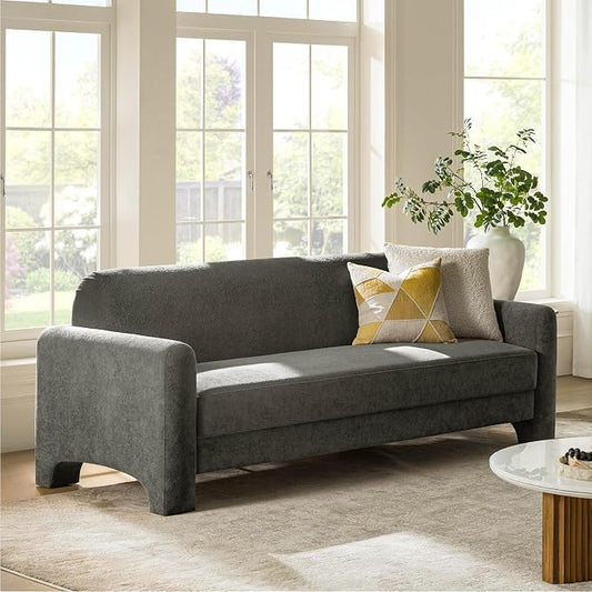 HULALA HOME 84" Modern Curved Sofa, 3 Seater Sofa for Living Room, Grey | For Living Room