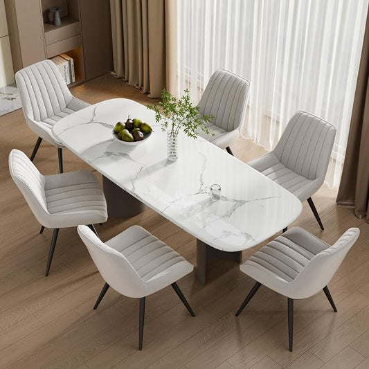 Dining Chairs Set of 6, Mid Century Modern Kitchen Chairs with Soft Cushion, Comfortable Upholstered Fabric Dining Room Chairs for Kitchen, White
