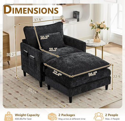 113" Chenille Modular Sectional Sofa (Chenille Black, Single Seat with Ottoman)