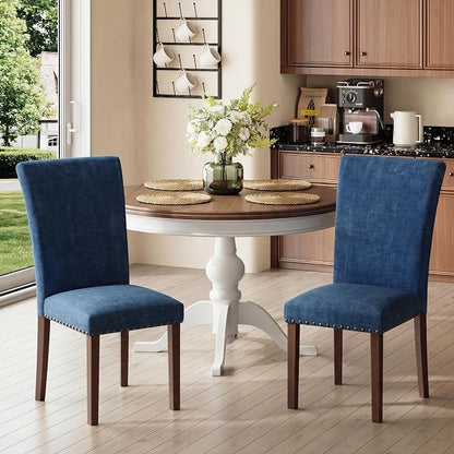 MALOL Dining Chairs Set of 2, High Back Dining Chair with Wood Legs and Nailhead Trim, Modern Padded Kitchen Room Chairs for Dining Room/Restaurant, Dark Blue