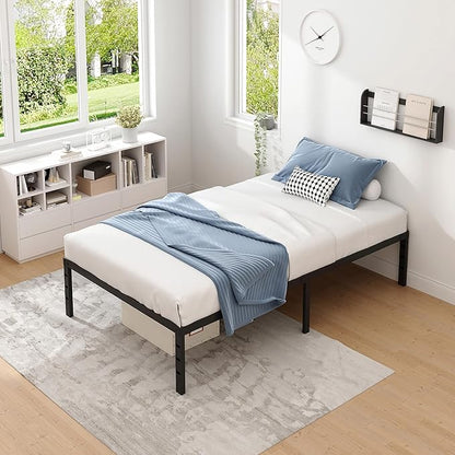 NEW JETO Metal Bed Frame,Twin Size Bed Frame with Storage Space,Heavy Duty Sturdy Mattress Foundation,Easy Assembly,No Box Spring Needed, Black,18 Inch,Twin