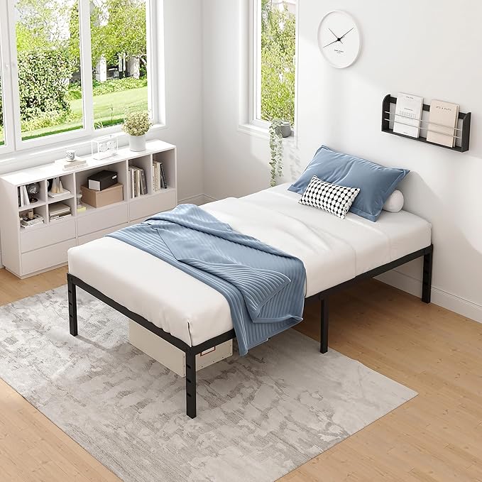 NEW JETO Metal Bed Frame,Twin Size Bed Frame with Storage Space,Heavy Duty Sturdy Mattress Foundation,Easy Assembly,No Box Spring Needed, Black,12 Inch,Twin