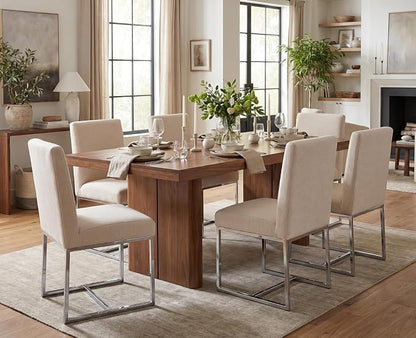 CIMOTA Modern Dining Chairs Set of 6, Upholstered Dining Room Chairs Armless Guest Side Chair with Chrome Base for Dining Room/Kitchen, Beige, 6PCS