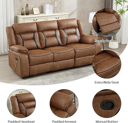 EBELLO Manual Recliner Sofa Set, Faux Leather Reclining Living Room Furniture Set, Included Loveseat and 3 Seat Manual Recliner Sofa, Brown(Loveseat+Sofa)