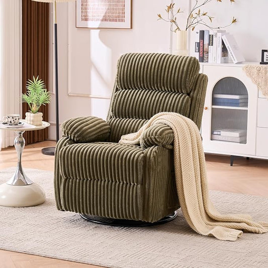 Plush-Soft Velvet 360° Swivel Rocking Chair Nursery Recliner - High Back Gliding Recliner Chair, Plush Footrest, Supportive Armrests & Side Storage Pocket, Ideal for Nursery & Living Room, Green