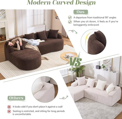 99" Curved Sofa with L-Shape Chaise,Modern Cloud Curved Couch with Deep Seat,No Assembly Required,Upholstered Oversized Couches for Living Room,Apartment (Brown, 99Inch)