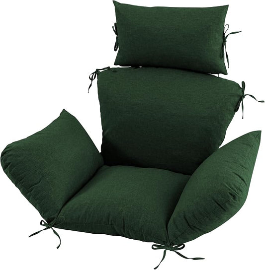 Egg Chair Cushion with 8 Securing Straps, Water-Repellent & Fade-Resistant Faux Linen, Removable Cover, Replacement Cushion for Most Single Outdoor Hanging Swing Egg Chairs – Olive Green