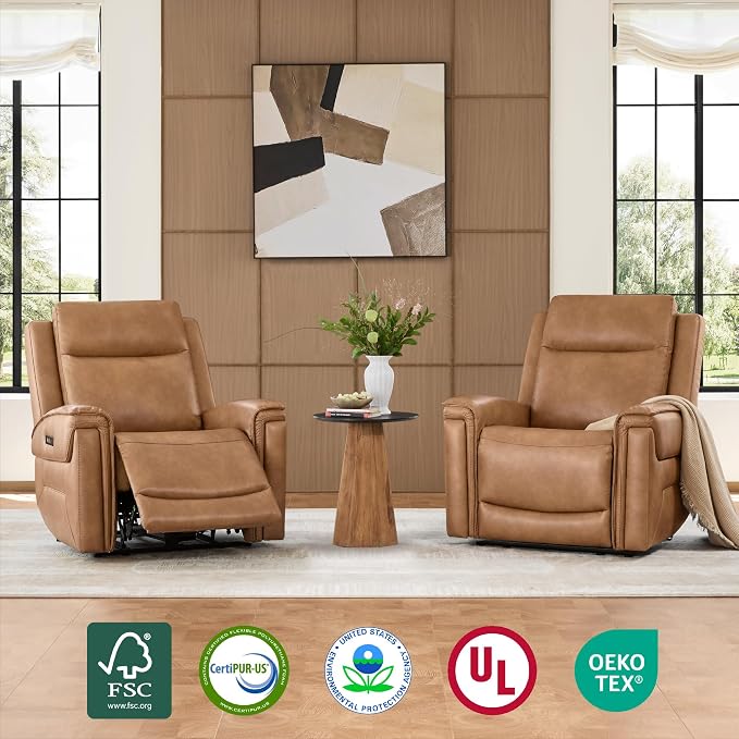 Watson & Whitely Super Zero Gravity Power Recliner Chairs with Power Headrest, Leather Recliner with USB/Type-C Ports for Adults, Electric Reclining Sofa Chair for Living Room, Bedroom, Cognac Brown