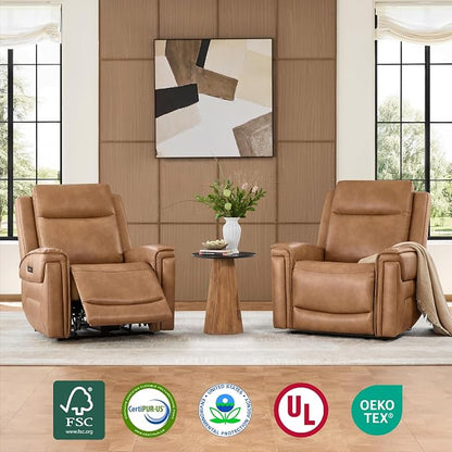 Watson & Whitely Super Zero Gravity Power Recliner Chairs with Power Headrest, Leather Recliner with USB/Type-C Ports for Adults, Electric Reclining Sofa Chair for Living Room, Bedroom, Cognac Brown