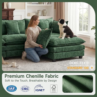 Oversized Loveseat Sofa, 70" Sectional Cloud Couch, 2 Seat Modern Comfy Sofa Chenille Deep Seat Couches with 2 Pillows, for Small Apartment, Bedroom, Living Room（Green 70" Loveseat）