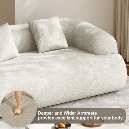 Half Moon Curved Sectional Sofa with 2 Throw Pillows, Modern Style 2-Seater Chenille Leisure Couch with Curved Backrest, Easy Assembly, for Apartment, Living Room, Bedroom, Cream White（76 inch）