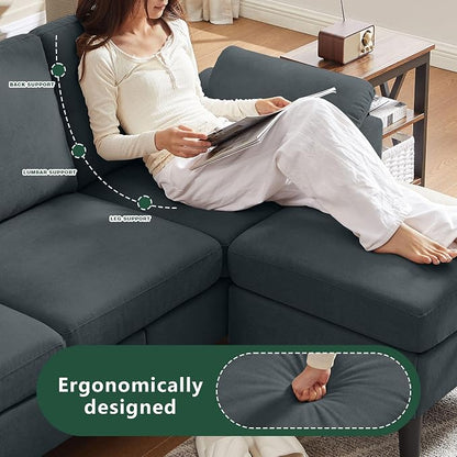 79" Convertible Sectional Sofa Set, Modern Linen Small L Shaped Couch with Reversible Ottoman and Loveseat, 3-Seat Sofa Couches for Living Room, Office, Apartment, Dark Grey
