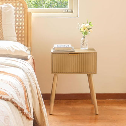 AWASEN Nightstand, Small End Tables Living Room, Accent Bedside Side Table with Fluted Drawer for Bedroom and Small Space, Rustic Walnut