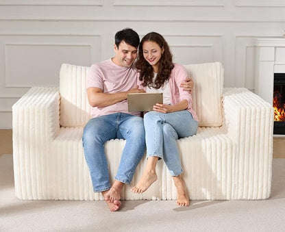 Modular Sectional Sofa 2 Seater Loveseat Modular Couch with Deep Seat Memory Foam Cloud Chair with Pillows Oversized Sectional Sofa for Living Room Bedroom (Strip White, Loveseat)