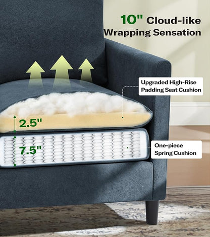 Welzona 3-Layers Cloud Accent Chair with Ottoman, 33" Comfy Reading Chair for Bedroom, Living Room, Tool-Free Assembly with Teddy Fabric Arm Chairs and Ottoman Set, Blue Grey, Removable Washable Cover