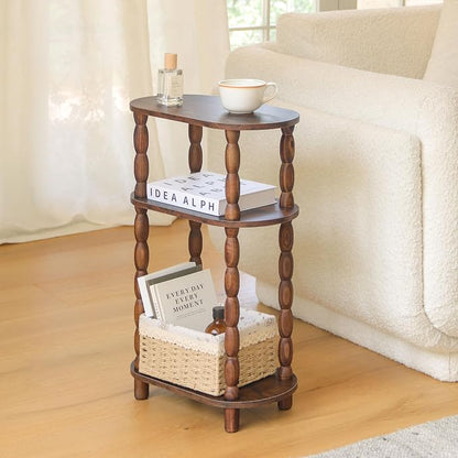 MaxSmeo Narrow Side Table Set of 2, 3-Tier Narrow End Table Living Room Set of 2 with Storage, Skinny Side Table Nightstand for Small Space, Bedrooms, Living Room (Rustic Brown)