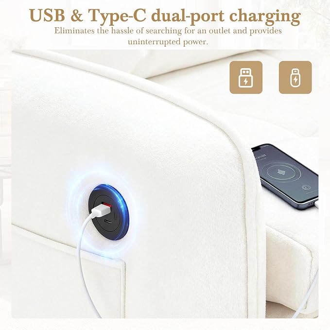 ERYE Modern Foldable Chair Sofa Convertible Pull Out Sleeper Sofabed,Single Seat Tufted Upholstered Sofa Convertible Chaise Lounge Bed with USB-Ports and Side Pockets