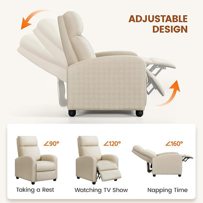 Topeakmart Fabric Recliner Sofa Push Back Recliner Chair Adjustable Modern Single Reclining Chair Upholstered Sofa with Pocket Spring Living Room Bedroom Home Theater Beige