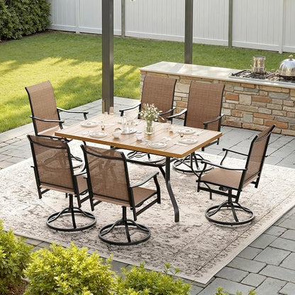 Soohow Outdoor Dining Set for 6, 7-Piece Patio Table and Chairs Set, 6 x Swivel Patio Dining Chairs and 60"x35" Wood-Like Outdoor Table with 1.57" Umbrella Hole for Backyard, Poolside