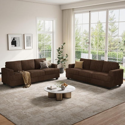 COPIAE 89 Inch Sofa with Extra Deep Seats Oversize, 3 Seater Sofa for Living Room, Modern Couch and Sofa, Comfy Armrests and Seats and Backrests, Easy Installation,Wide Corduroy Fabric Brown