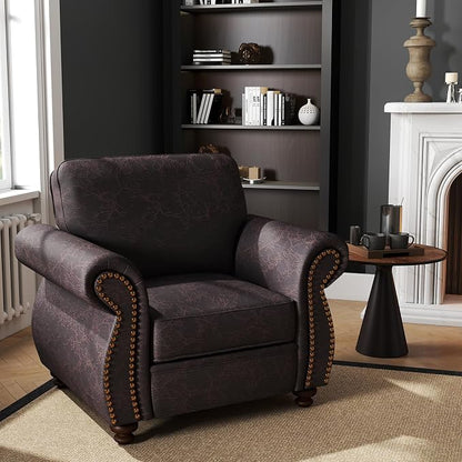 Couchus Vintage Accent Chair with Rivet Decoration, Traditional Upholstered Armchair, Living Room Chair, Rustic Single Sofa Chair for Bedroom, Reading Room & Office (Brown, Single)