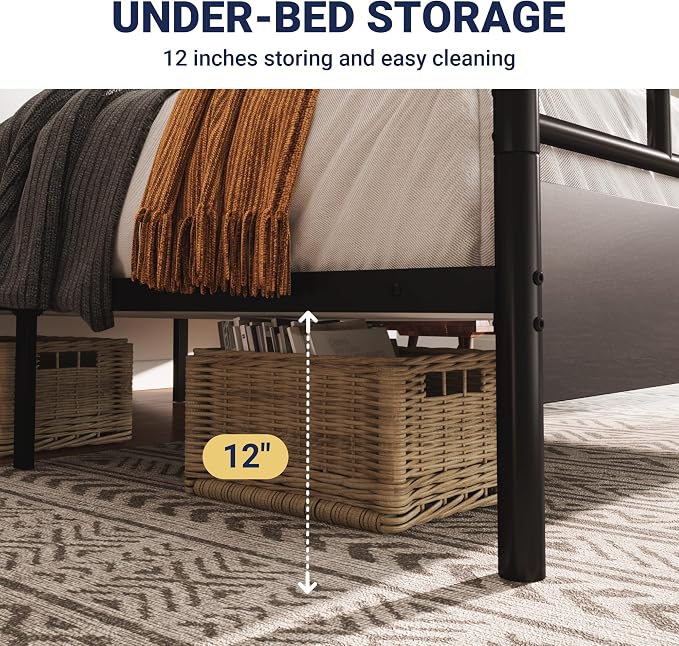 Allewie Full Size Platform Bed Frame with Wooden Headboard and Footboard, Heavy Duty 13 Metal Slats Support, Under-Bed Storage, No Box Spring Needed, Noise Free, Easy Assembly, Black Oak
