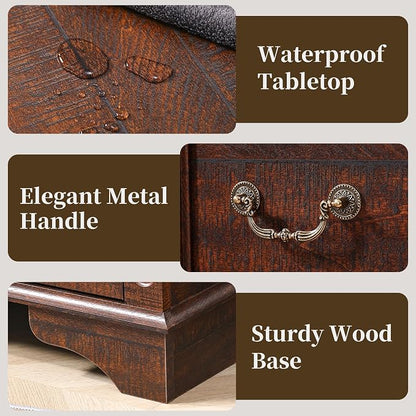 Farmhouse Dresser and Nightstand Sets, 6-Drawer Dresser & 3 Drawer Nightstand Sets, 3 Pieces Rustic Wood Bedroom Furniture Set for Home, Bedroom, Hallway（Dark Brown）