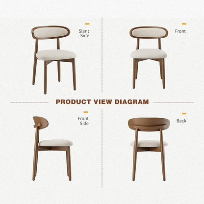 Wooden Dining Chairs Set of 6, Modern Fabric Upholstered Dining Room Chair, Kitchen Side Chairs, Farmhouse Dinner Chair with Curved Back for Kitchen, Beige