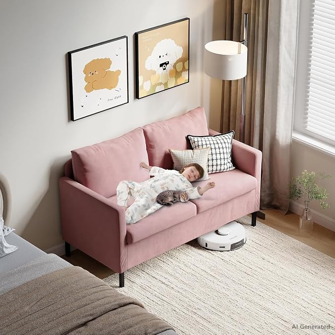 TYBOATLE Pink Love Seat Mid Century Modern Small Loveseat for Living Room, 51" W Mini Little Upholstered 2-Seater Love Seats w/Iron Legs for Compact Small Space, Apartment, Bedroom, Dorm, Office