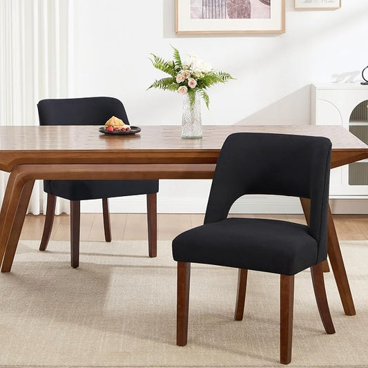 Dining Chairs Set of 2,Modern Dining Room Chairs with Thick Cushions,Upholstered Linen Fabric Kitchen Chairs for Kitchen Dining Room Black