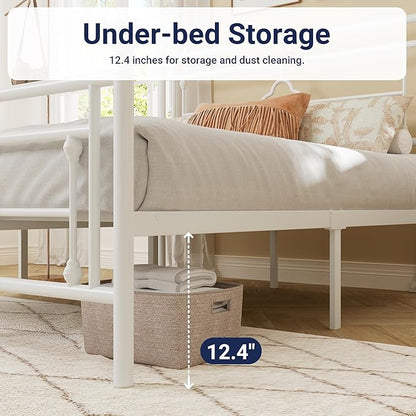 Allewie Full Size Metal Platform Bed Frame with Victorian Vintage Headboard and Footboard/Mattress Foundation/Under Bed Storage/No Box Spring Needed/Noise-Free/Easy Assembly, White