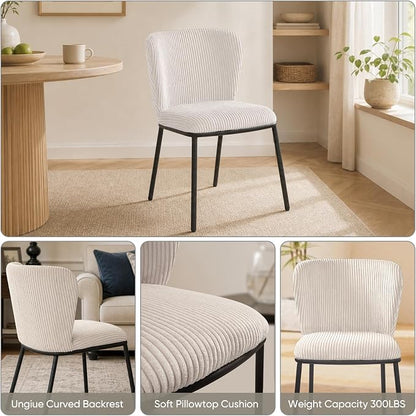 SIMTONAL Upholstered Dining Chairs Set of 4, Corduroy Armless Kitchen Chairs with Memory Foam Seat, Black Metal Legs, Mid Century Modern Accent Seating for Apartment, Vanity, [Beige]