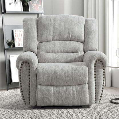 INZOY Recliner Chair, Heavy Duty Manual Reclining Sofa Single Lounge Sofa for Living Room, Home Theater Seating, Grey White