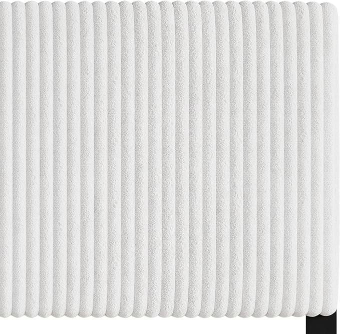 Queen Corduroy Velvet Upholstered Adjustable Headboard, White