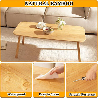 Baveke Folding Coffee Table- Foldable Floor Tables, Mid Century Coffee Table for Living Room, Small Coffee Tables Solid Wood Japanese Low Table for Sitting on Floor, No Assembly, 39.4''-Natural