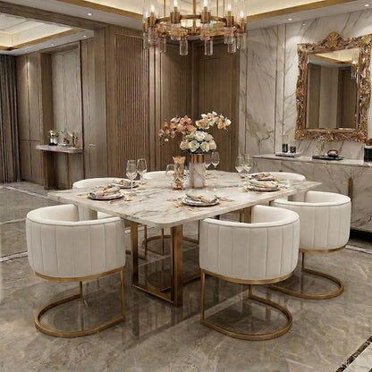 Hyfirm Beige and Gold Barrel Dining Chairs Set of 6, Modern Velvet Upholstered Accent Chairs with Curved Back for Kitchen Island, Luxury Comfort Seating Cantilever Metal Frame