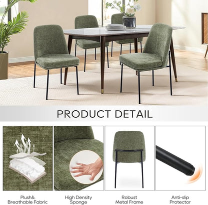 COLAMY Upholstered Dining Chairs Set of 4, Modern Dining Room Chairs with Curved Back and Metal Legs, Dinner Chair Kitchen Chairs for Dining Room and Living Room, Green