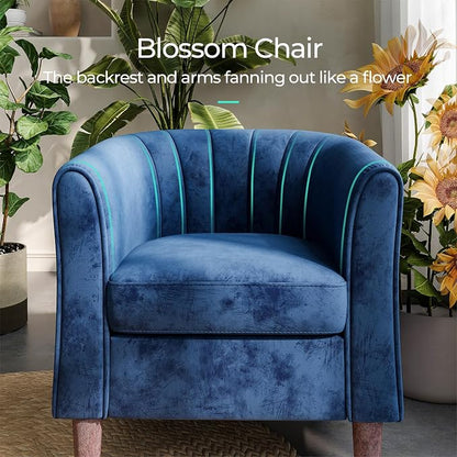 LINSY Accent Chair Set of 2, Velvet Barrel Chair with Ottoman, Modern Comfy Small Armchair for Small Spaces Reading Room Living Room Bedroom Kids Room Office, Blue
