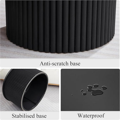 Fluted Round Nesting Coffee Table Set of 2, Mid Century Modern Wood Coffee Tables and End Table Set, Circle Side Table Minimalist Center Tables for Living Room, Office(Black)
