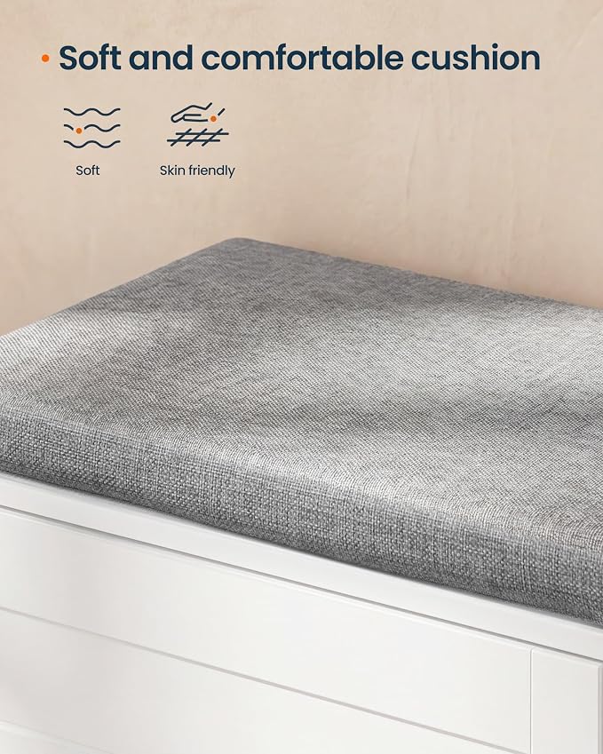 SONGMICS HOME 3-Tier Entryway Bench, Shoe Bench with Padded Seat, for Hallway, Bedroom, 14.2 x 40 x 20.9 Inches, White and Gray