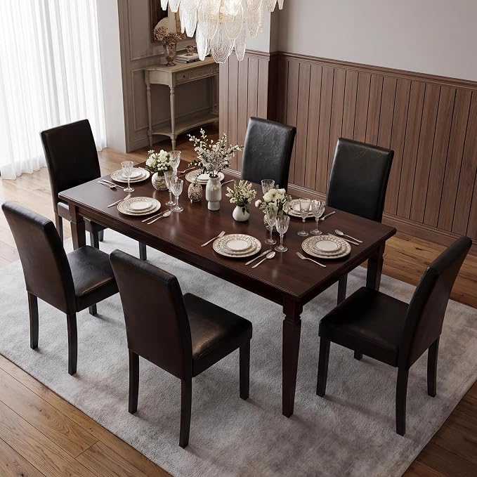 LSSBOUGHT Modern Dining Chair Urban Style Linen Kicthen Chairs with Solid Wood Legs for Dining Room and Restaurant (Black, Set of 6)