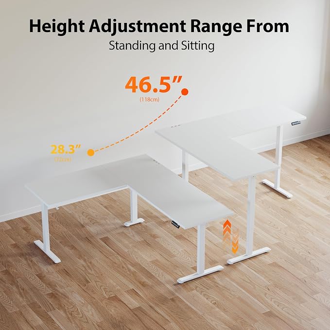 Agilestic 59 Inch L Shaped Standing Desk Adjustable Height, Electric Corner Standing Desk, Sit Stand Computer Table with Splice Board, White