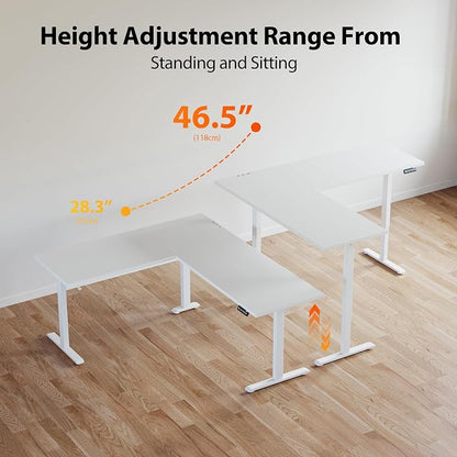 Agilestic 59 Inch L Shaped Standing Desk Adjustable Height, Electric Corner Standing Desk, Sit Stand Computer Table with Splice Board, White