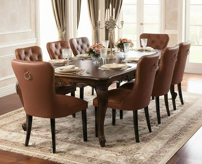 EALSON Modern Dining Chairs Set of 2 Mid Century Leather Dining Room Chairs with Wood Legs Tufted Upholstered Kitchen Side Chairs with Nail Head Trim for Dining Room/Living Room, Brown with Ring