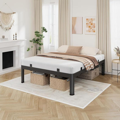 14 Inch California King Bed Frames, Heavy Duty Metal Cal King Bed Frame, Rounded Corner & No-Slip Mattress Grip, 4000LBS Squeak-Free Platform Bed Frame with Headboard Holes Easy Assembly