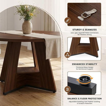 Miereirl 47.3 Inch Round Dining Table Set for 4, Round Kitchen Table with Chairs, Space Saving Dining Room Table Set with Storage Shelf for Apartment Kitchen Dining Room, Walnut Table+4 Black Chairs