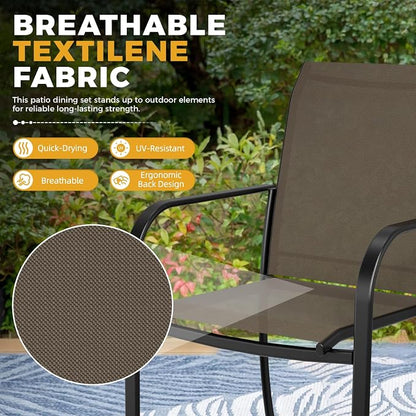 SUNCROWN 8 - Piece Outdoor Dining Set, Patio Furniture Set with 6 Textilene Dinning Chairs, 1 Rectangle Metal Table and 1 Sky Blue 9Ft Patio Umbrella for Lawn Garden Backyard Deck, Brown